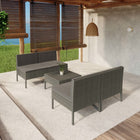 5-Delige Loungeset Met Kussens Poly Rattan Grijs 4x midden + Tafel