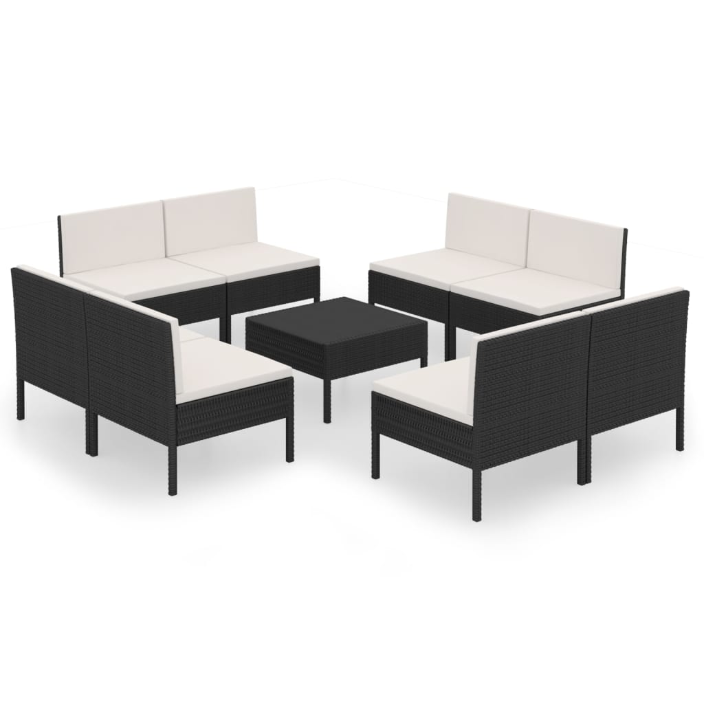 9-Delige Loungeset Met Kussens Poly Rattan Zwart 1