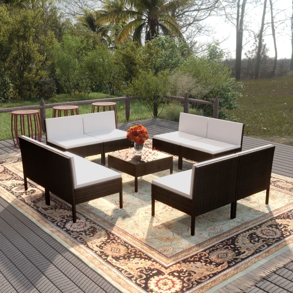9-Delige Loungeset Met Kussens Poly Rattan Zwart 1