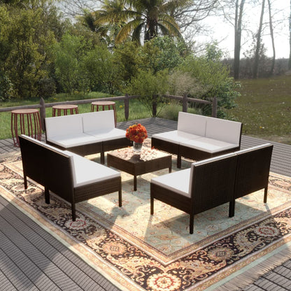 9-Delige Loungeset Met Kussens Poly Rattan Zwart 1