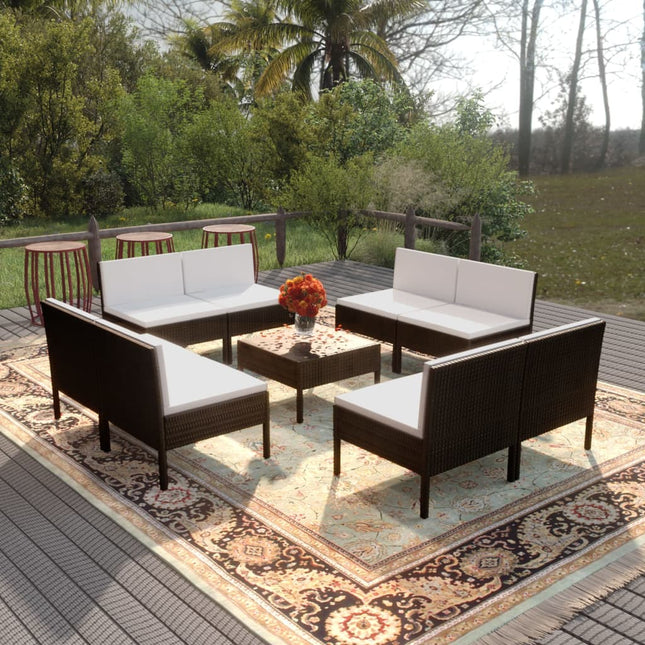 9-Delige Loungeset Met Kussens Poly Rattan Zwart 8x midden + Tafel