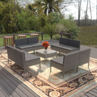 9-Delige Loungeset Met Kussens Poly Rattan Grijs 8x midden + Tafel