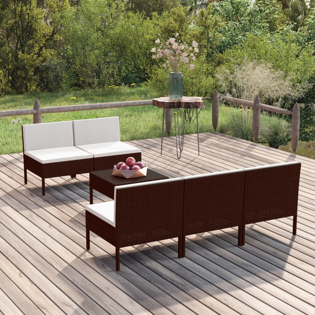 6-Delige Loungeset Met Kussens Poly Rattan Bruin 5x midden + Tafel