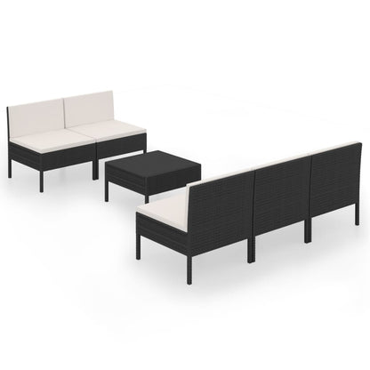 6-Delige Loungeset Met Kussens Poly Rattan Zwart 1