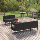 6-Delige Loungeset Met Kussens Poly Rattan Zwart 5x midden + Tafel