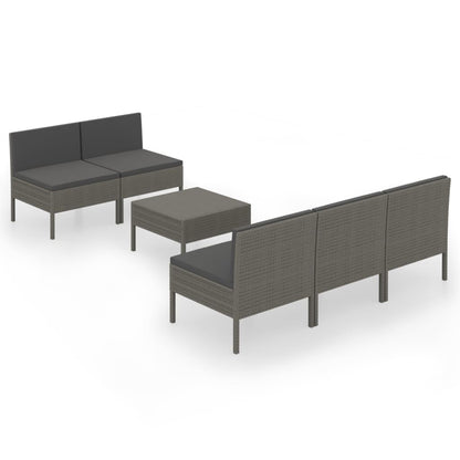 6-Delige Loungeset Met Kussens Poly Rattan Grijs 5x midden + Tafel