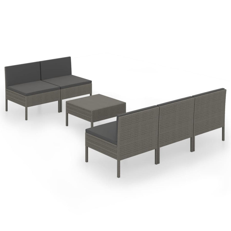 6-Delige Loungeset Met Kussens Poly Rattan Grijs 5x midden + Tafel