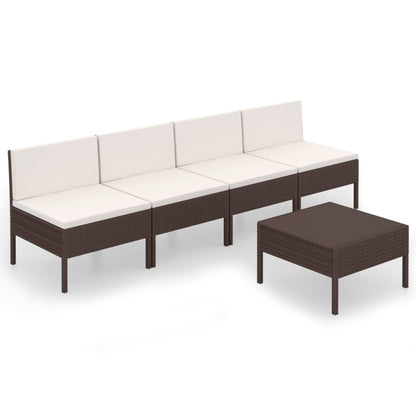 5-Delige Loungeset Met Kussens Poly Rattan Bruin Tafel + 4x midden