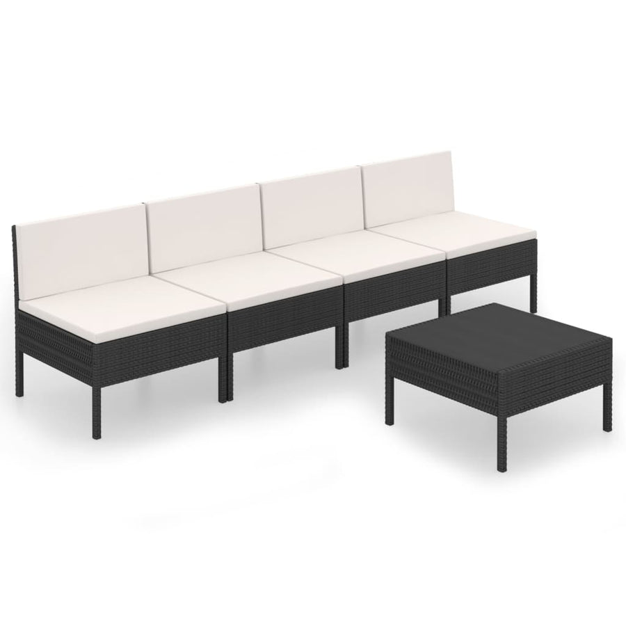 5-delige Loungeset met kussens poly rattan zwart