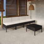 5-Delige Loungeset Met Kussens Poly Rattan Zwart Tafel + 4x midden