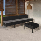 5-Delige Loungeset Met Kussens Poly Rattan Zwart Tafel + 4x midden