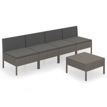 5-Delige Loungeset Met Kussens Poly Rattan Grijs Tafel + 4x midden