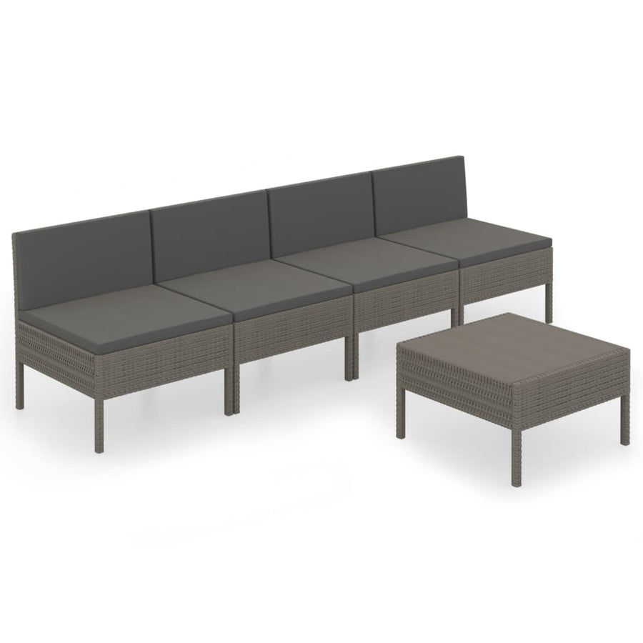5-Delige Loungeset Met Kussens Poly Rattan Grijs Tafel + 4x midden