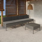 5-Delige Loungeset Met Kussens Poly Rattan Grijs Tafel + 4x midden