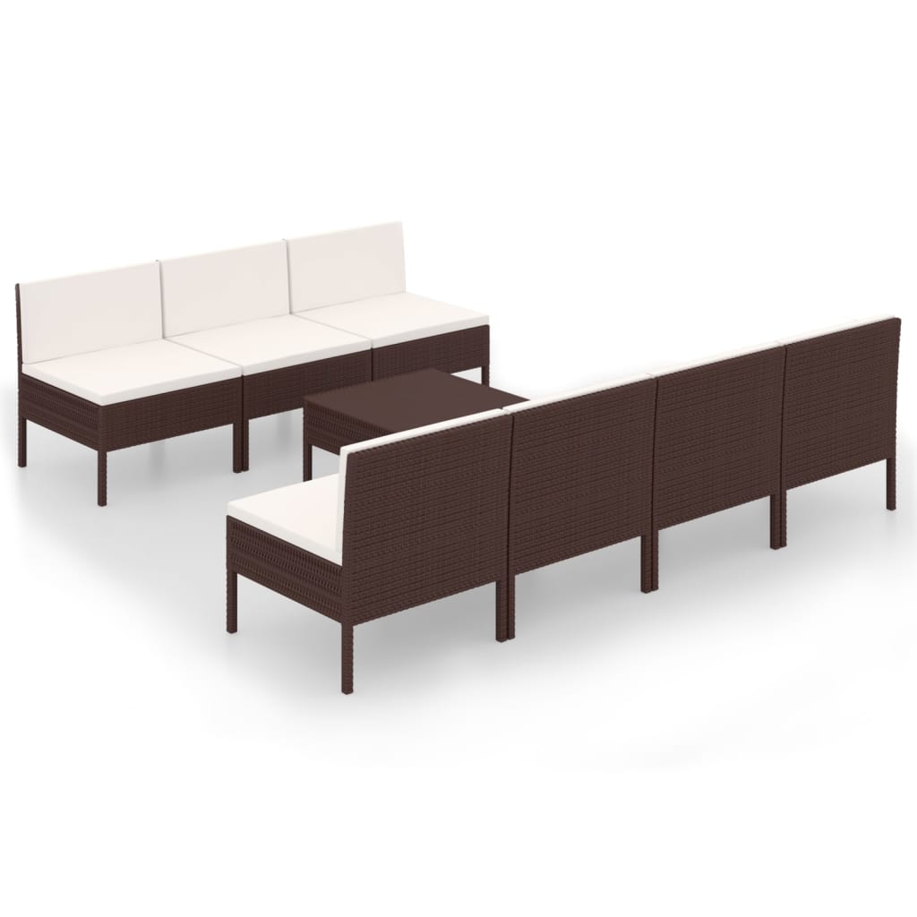 8-Delige Loungeset Met Kussens Poly Rattan Bruin 7x midden + Tafel