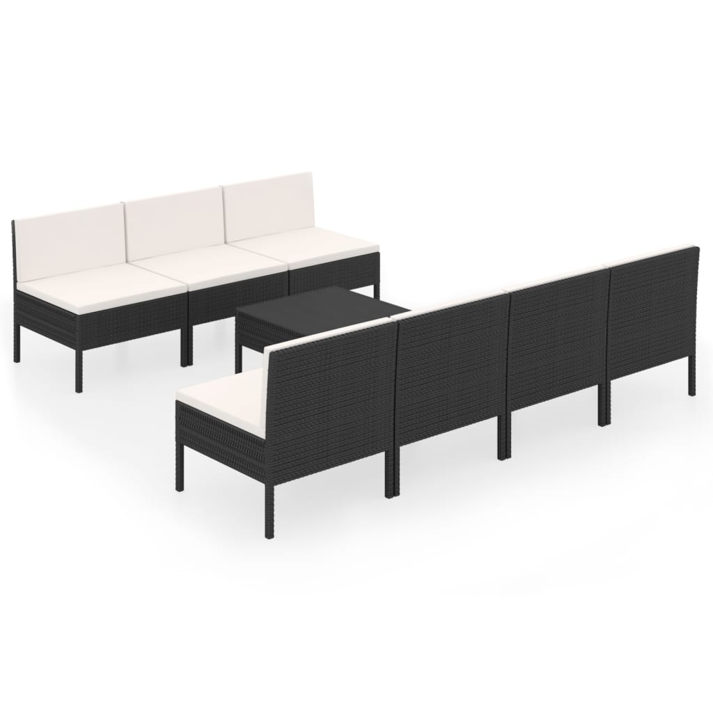 8-delige Loungeset met kussens poly rattan zwart
