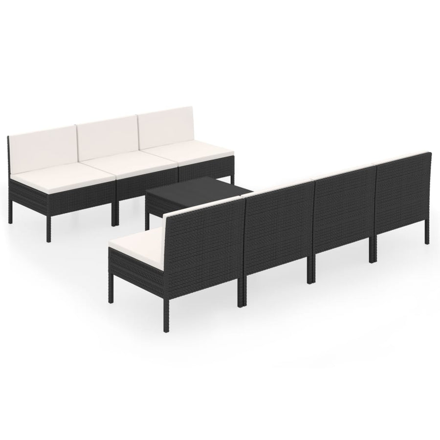 8-delige Loungeset met kussens poly rattan zwart