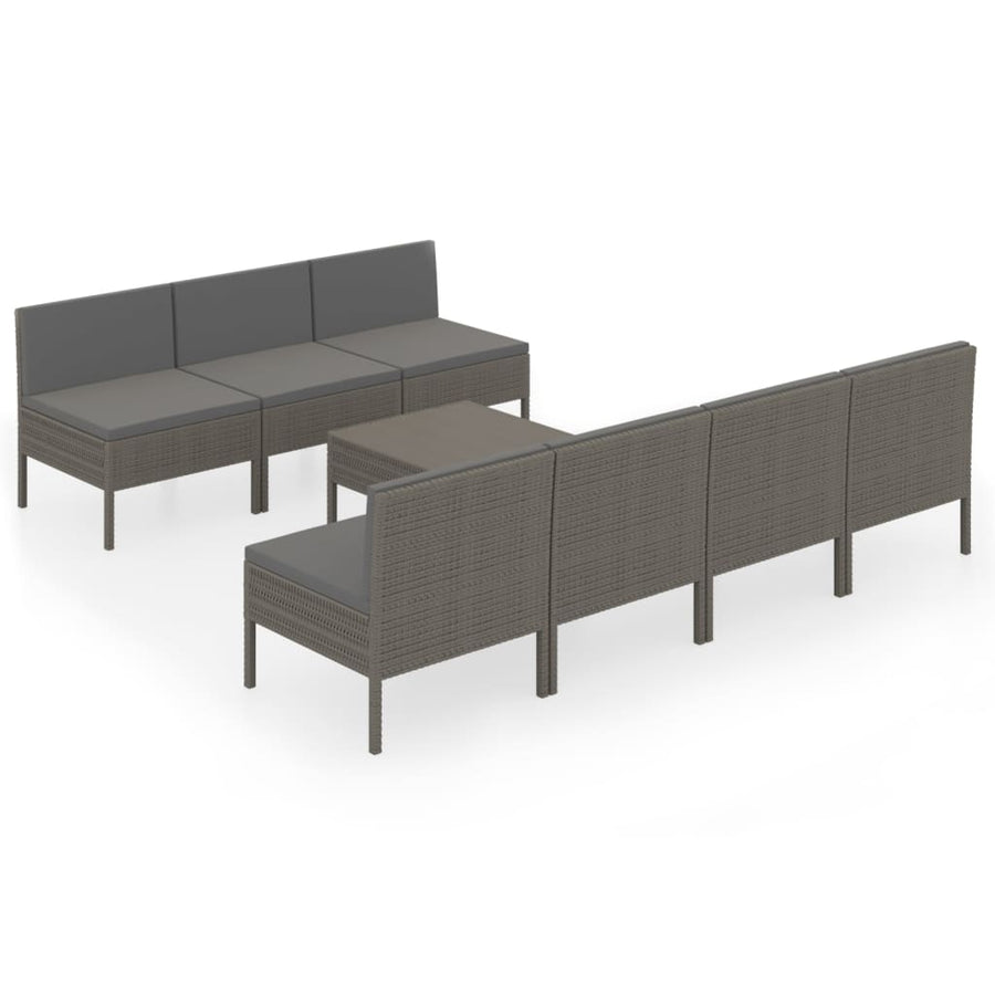 8-Delige Loungeset Met Kussens Poly Rattan Grijs 7x midden + Tafel