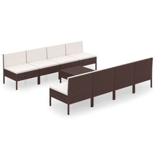 9-Delige Loungeset Met Kussens Poly Rattan Bruin 8x midden + voetensteun