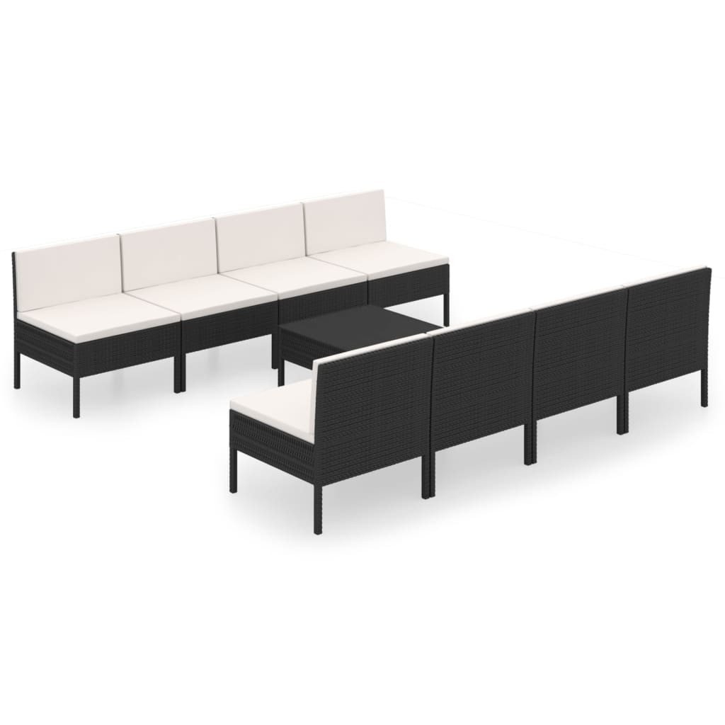9-Delige Loungeset Met Kussens Poly Rattan Zwart 1
