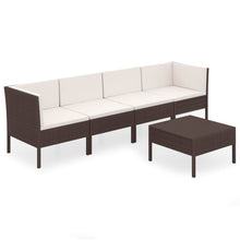 5-Delige Loungeset Met Kussens Poly Rattan Bruin 2x hoek + 2x midden + Tafel