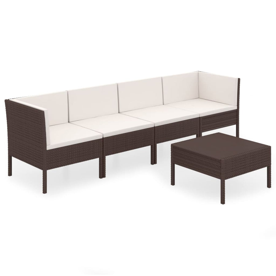 5-Delige Loungeset Met Kussens Poly Rattan Bruin 2x hoek + 2x midden + Tafel