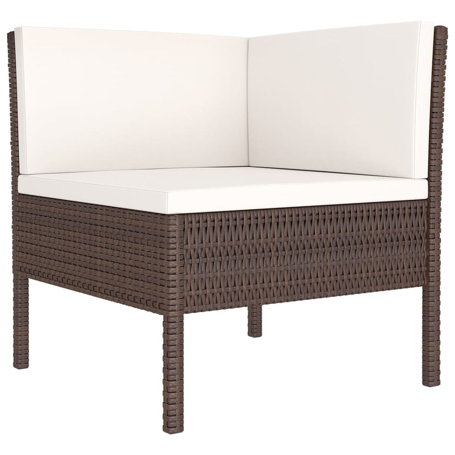 5-Delige Loungeset Met Kussens Poly Rattan Bruin 2x hoek + 2x midden + Tafel