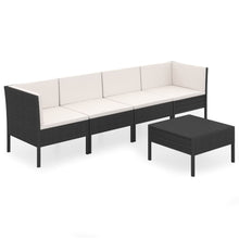 5-Delige Loungeset Met Kussens Poly Rattan Zwart 2x hoek + 2x midden + Tafel