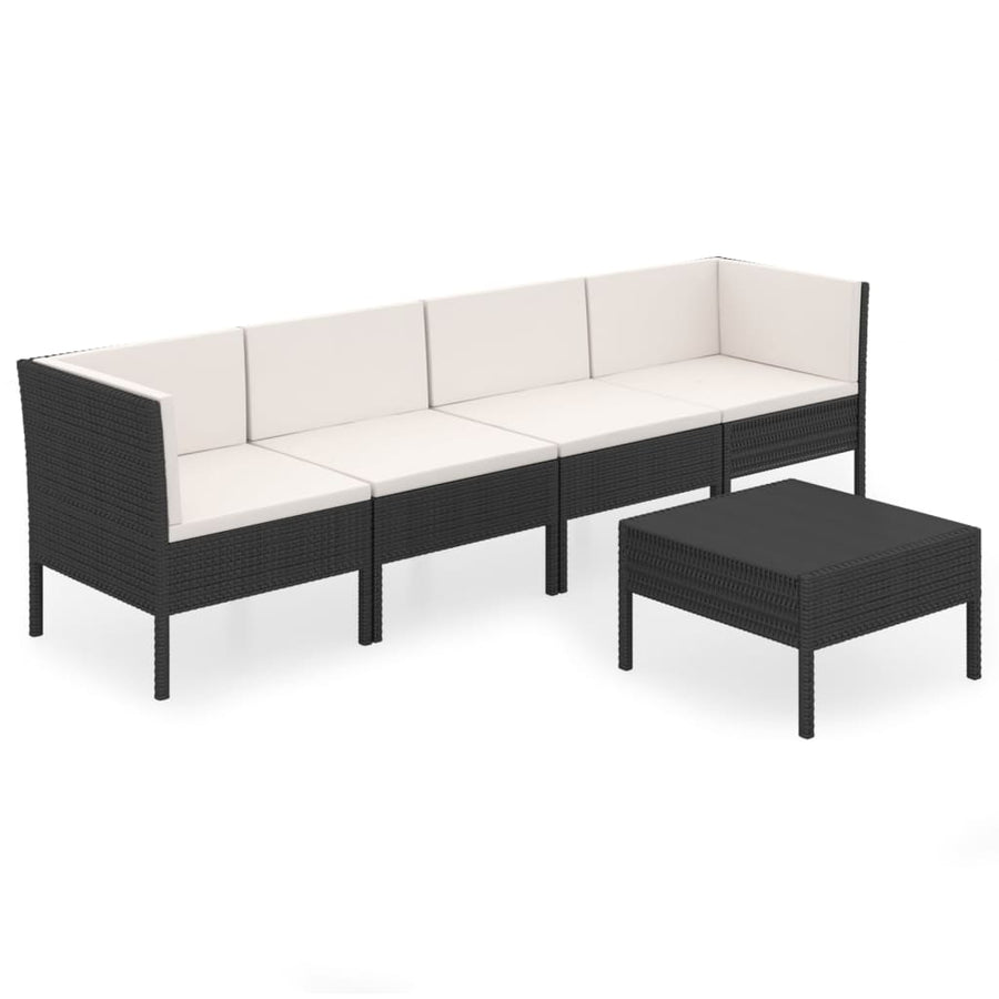 5-Delige Loungeset Met Kussens Poly Rattan Zwart 2x hoek + 2x midden + Tafel