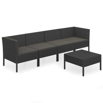 5-Delige Loungeset Met Kussens Poly Rattan Zwart 1