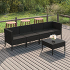 5-Delige Loungeset Met Kussens Poly Rattan Zwart 2x hoek + 2x midden + Tafel