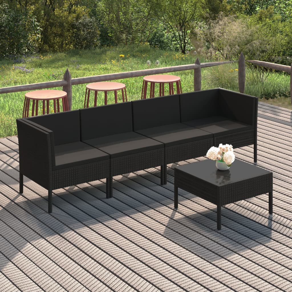 5-Delige Loungeset Met Kussens Poly Rattan Zwart 1