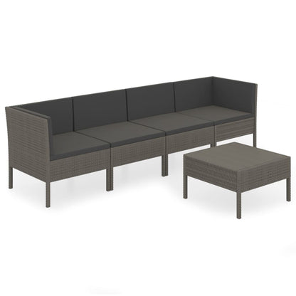 5-Delige Loungeset Met Kussens Poly Rattan Grijs 2x hoek + 2x midden + Tafel