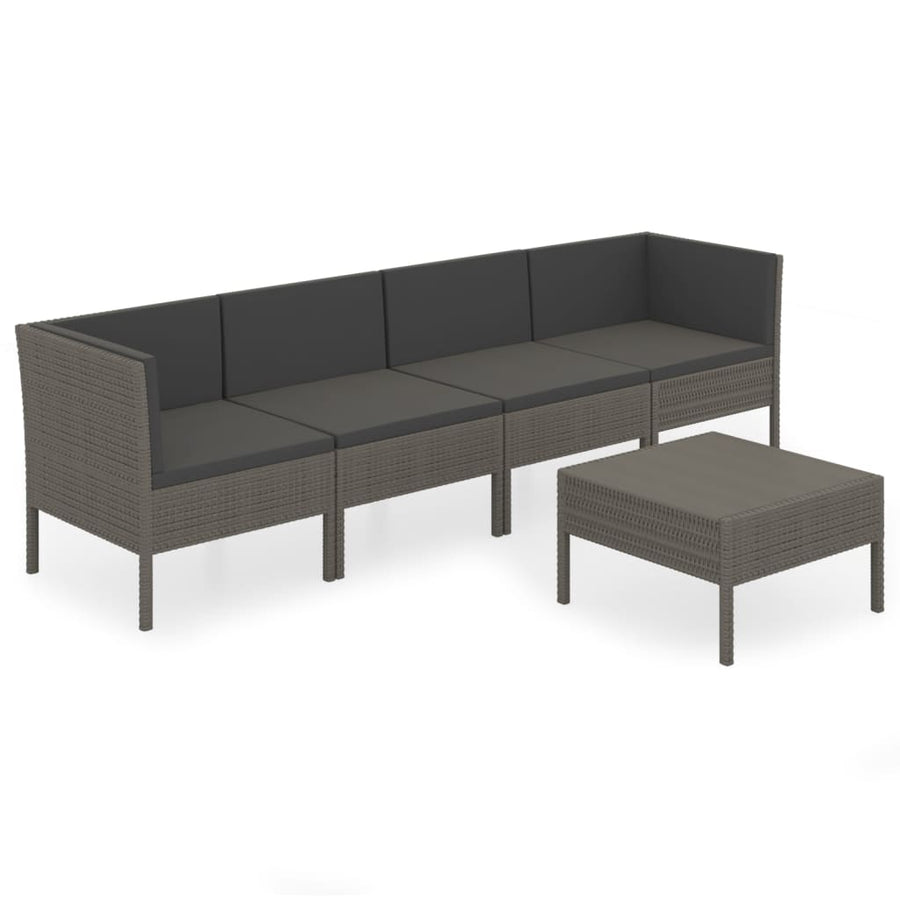 5-Delige Loungeset Met Kussens Poly Rattan Grijs 2x hoek + 2x midden + Tafel