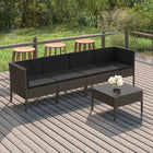 5-Delige Loungeset Met Kussens Poly Rattan Grijs 2x hoek + 2x midden + Tafel