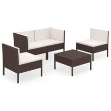 5-Delige Loungeset Met Kussens Poly Rattan Bruin 2x hoek + 2x midden + voetensteun