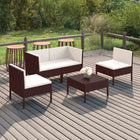 5-Delige Loungeset Met Kussens Poly Rattan Bruin 2x hoek + 2x midden + voetensteun