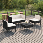 5-Delige Loungeset Met Kussens Poly Rattan Zwart 2x hoek + 2x midden + voetensteun