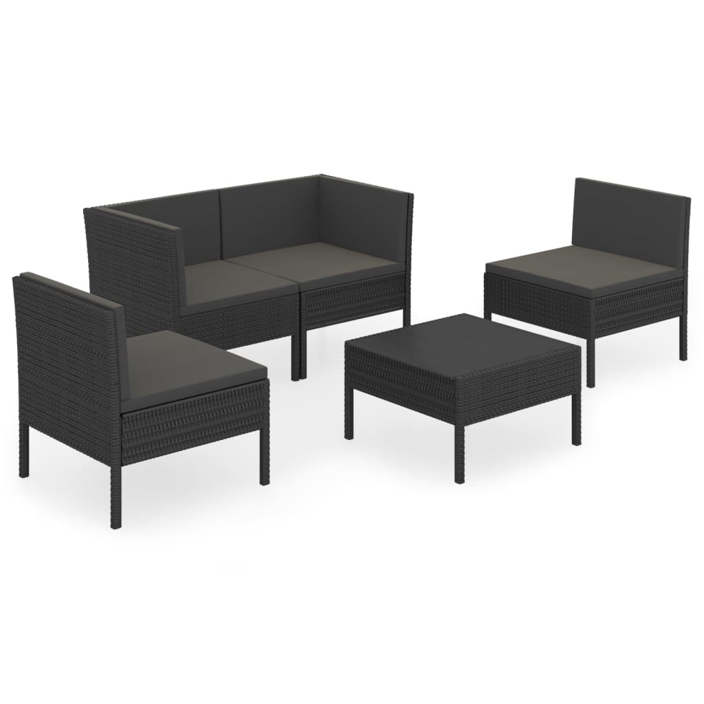 5-Delige Loungeset Met Kussens Poly Rattan Zwart 1