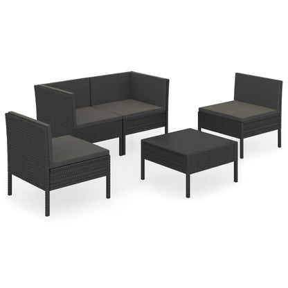 5-Delige Loungeset Met Kussens Poly Rattan Zwart 1