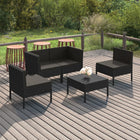 5-Delige Loungeset Met Kussens Poly Rattan Zwart 2x hoek + 2x midden + voetensteun