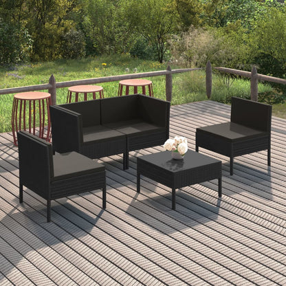 5-Delige Loungeset Met Kussens Poly Rattan Zwart 1