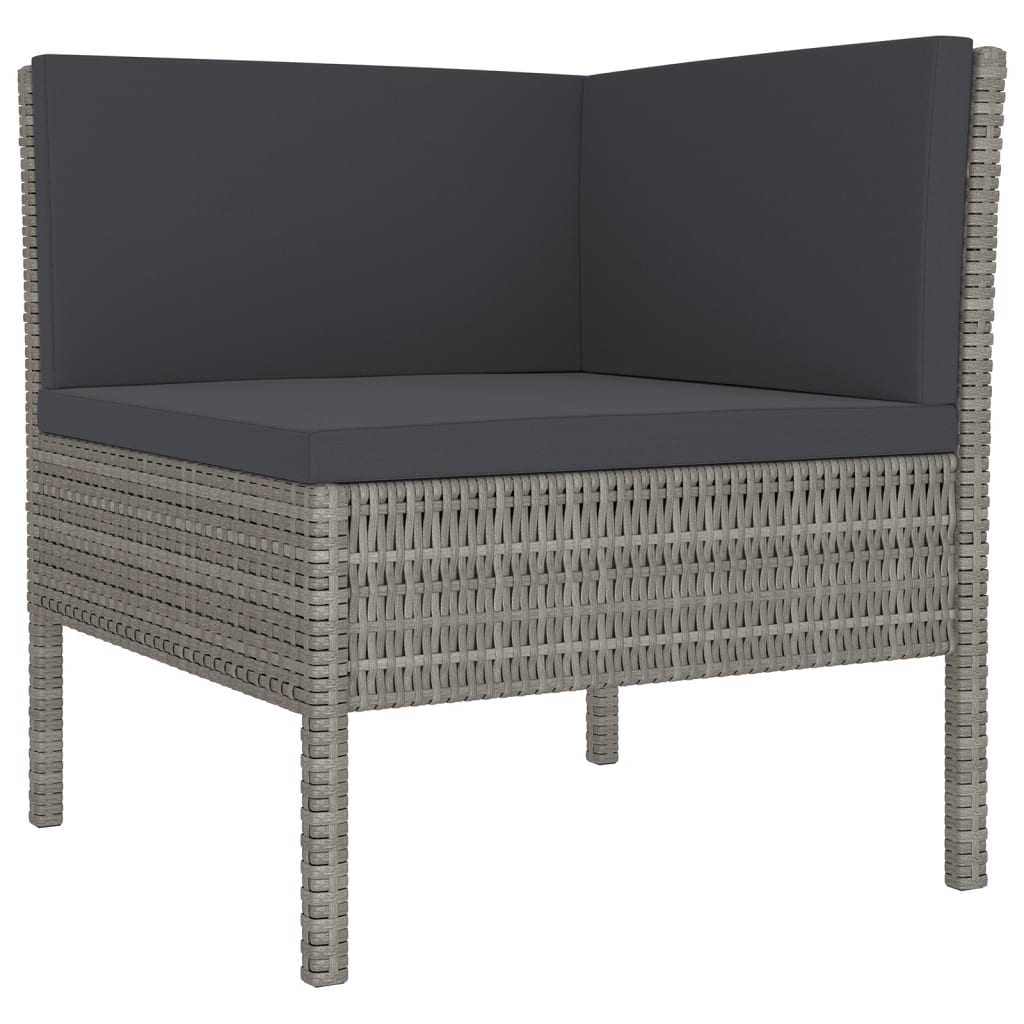 5-Delige Loungeset Met Kussens Poly Rattan Grijs 2x hoek + 2x midden + voetensteun