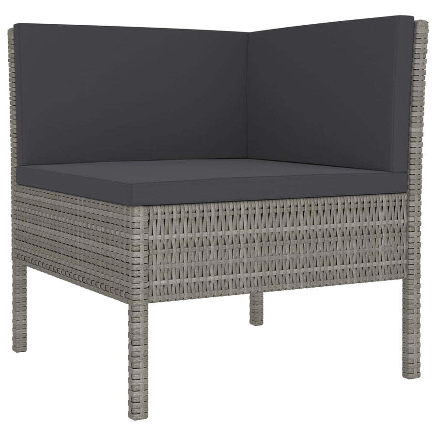 5-Delige Loungeset Met Kussens Poly Rattan Grijs 2x hoek + 2x midden + voetensteun