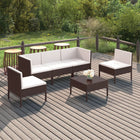 6-Delige Loungeset Met Kussens Poly Rattan Bruin 2x hoek + 3x midden + Tafel