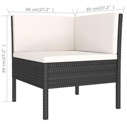 6-Delige Loungeset Met Kussens Poly Rattan Zwart 2x hoek + 3x midden + Tafel
