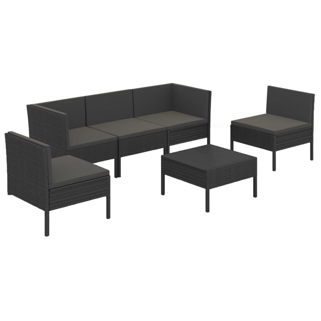 6-Delige Loungeset Met Kussens Poly Rattan Zwart 1
