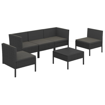 6-Delige Loungeset Met Kussens Poly Rattan Zwart 1