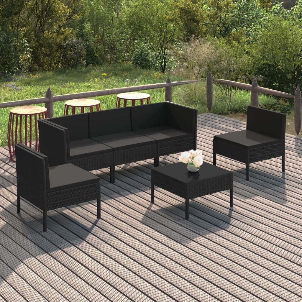 6-Delige Loungeset Met Kussens Poly Rattan Zwart 1