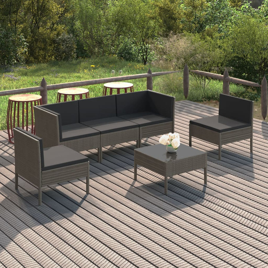 6-Delige Loungeset Met Kussens Poly Rattan Grijs 1